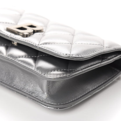 Balenciaga Metallic Calfskin Quilted Touch B Wallet On Chain Silver 7 of 9