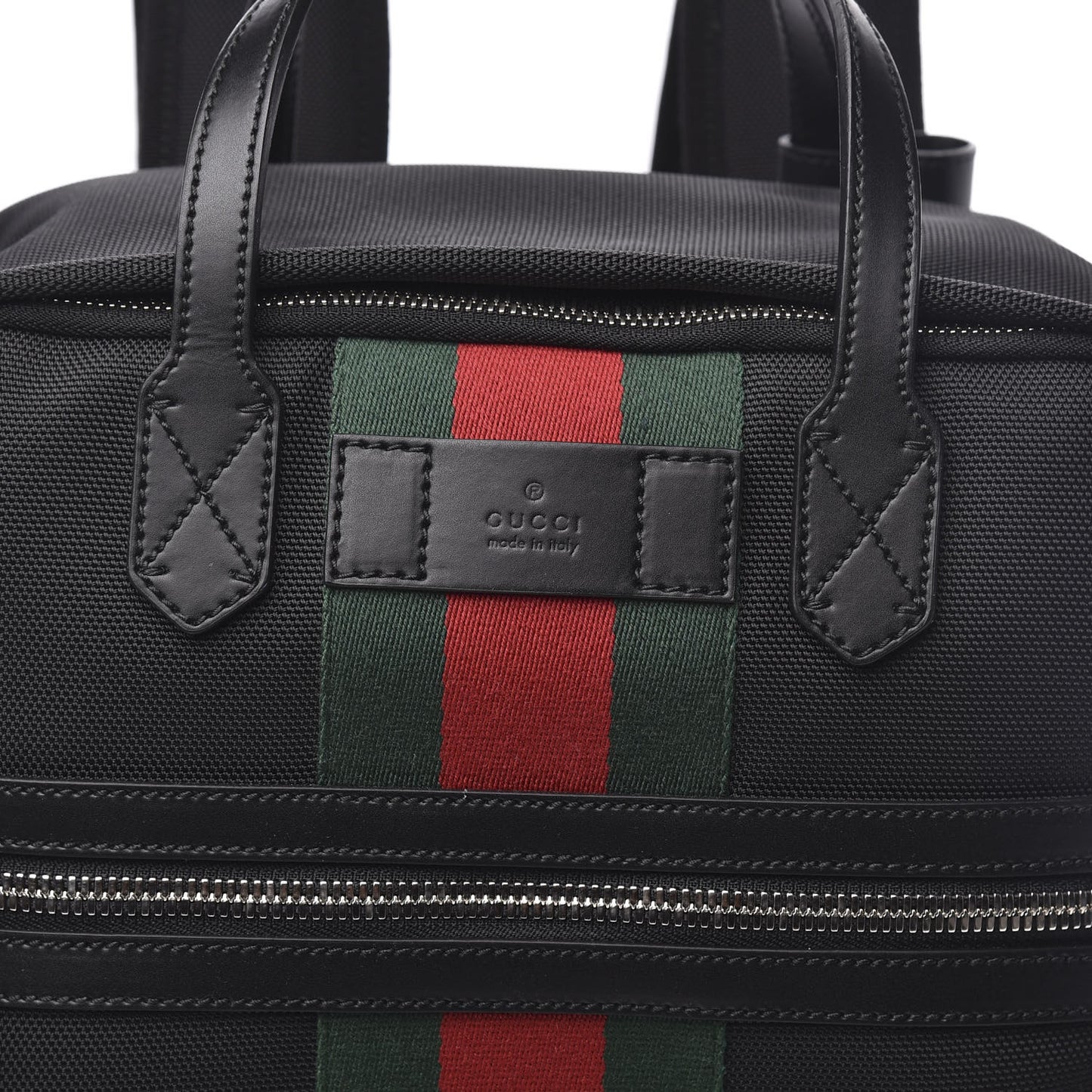 Techno Canvas Appia Calfskin Web Tote Backpack Black