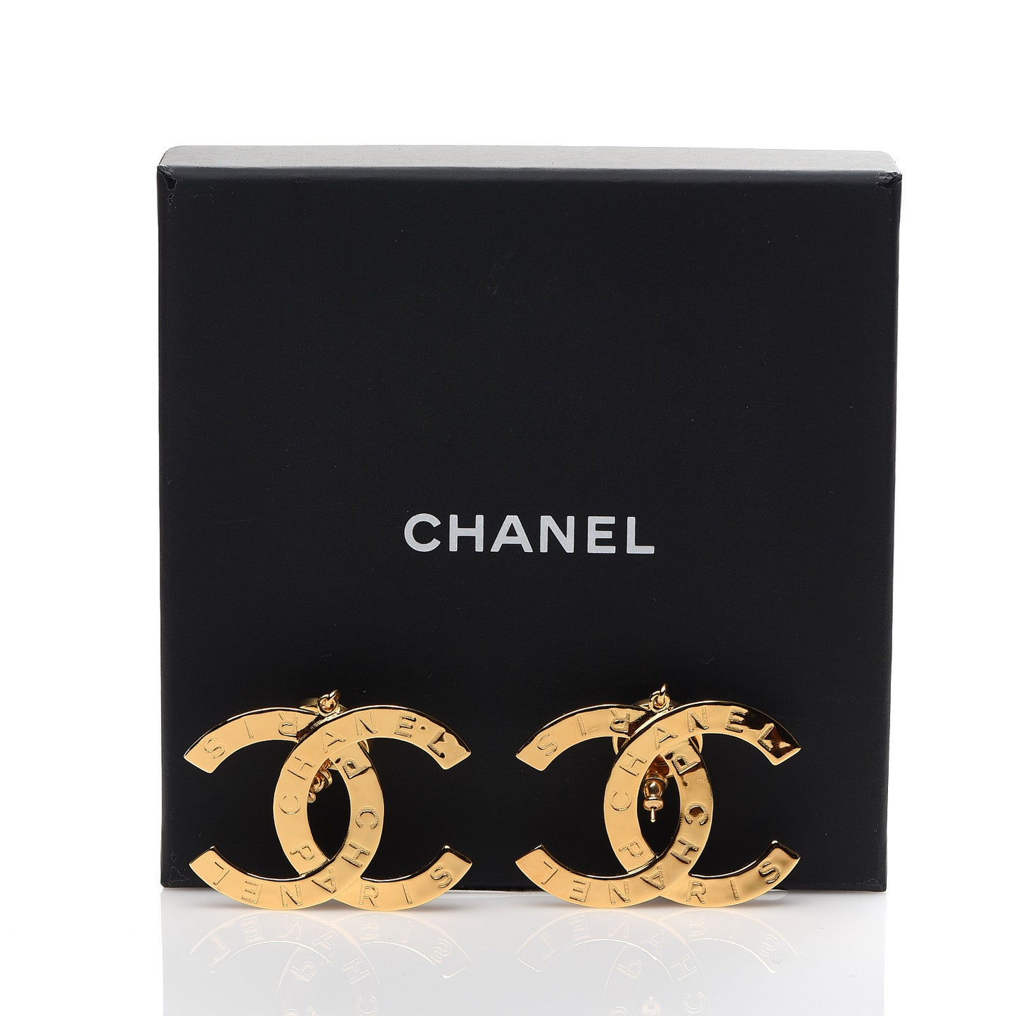 Metal Large Paris Button Earrings Gold
