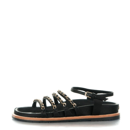 Chanel Satin Lambskin Chain Flat Sandals 39 Black 1 of 8