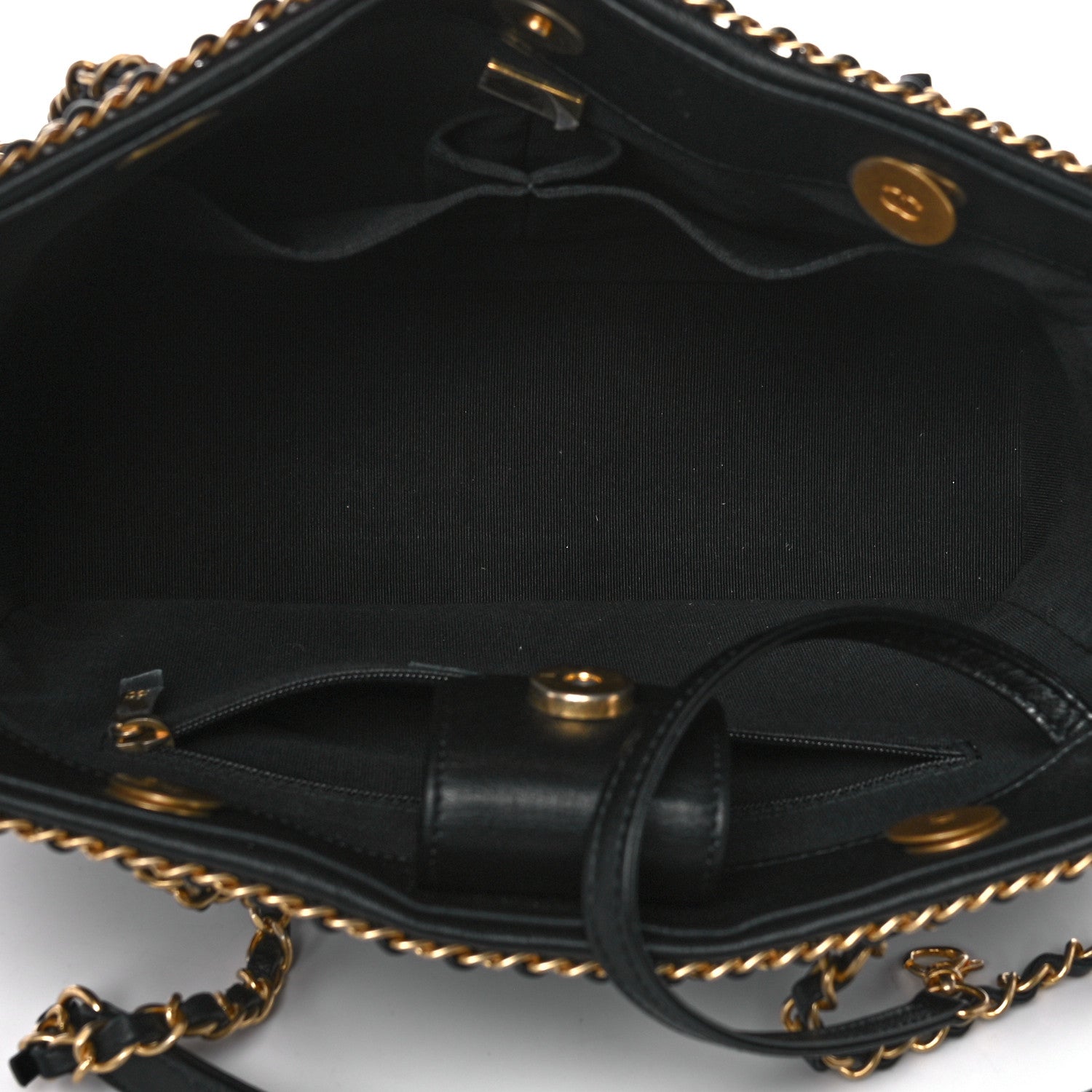 Chanel Calfskin Quilted Chain Lines Shopping Tote Black 5 of 12