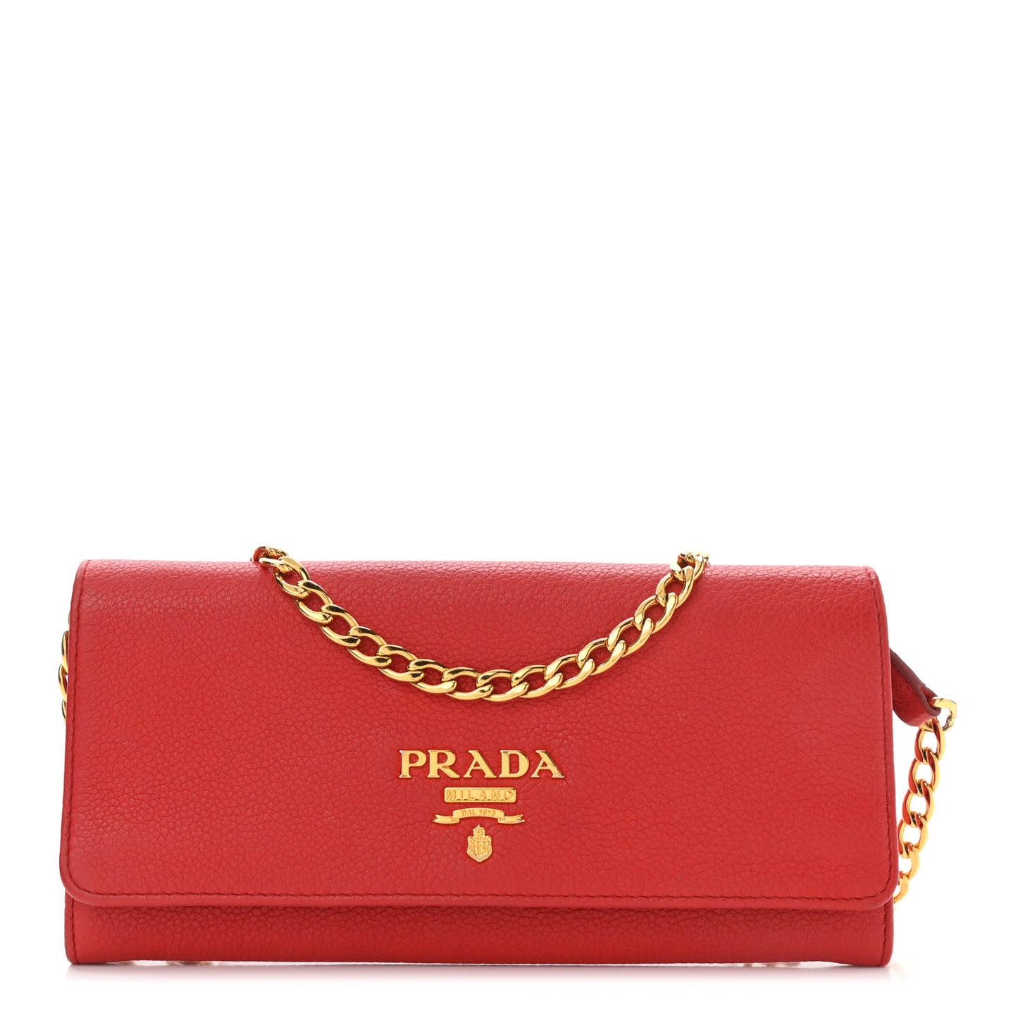 Vitello Grain Metal Oro Chain Wallet Lacca