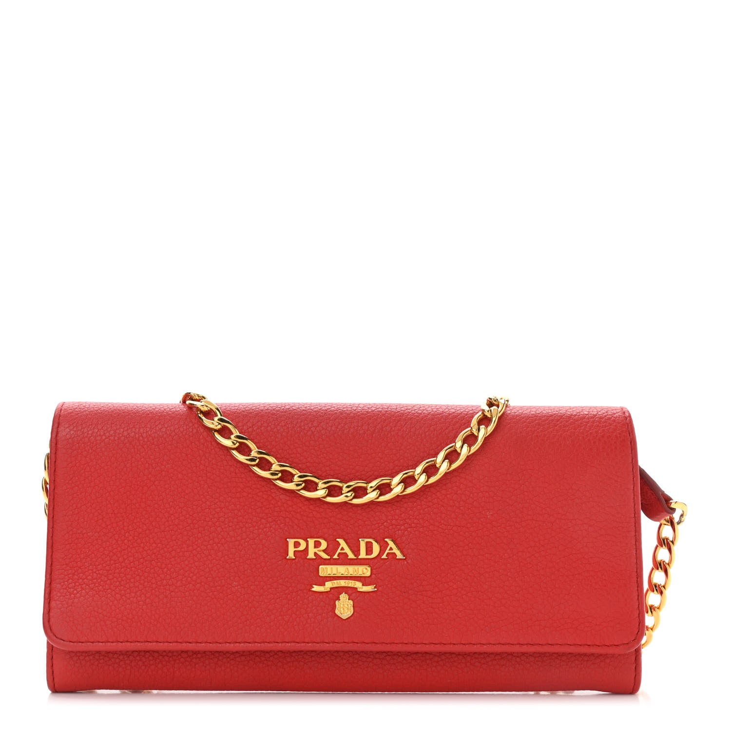Prada Vitello Grain Metal Oro Chain Wallet Lacca 1 of 11