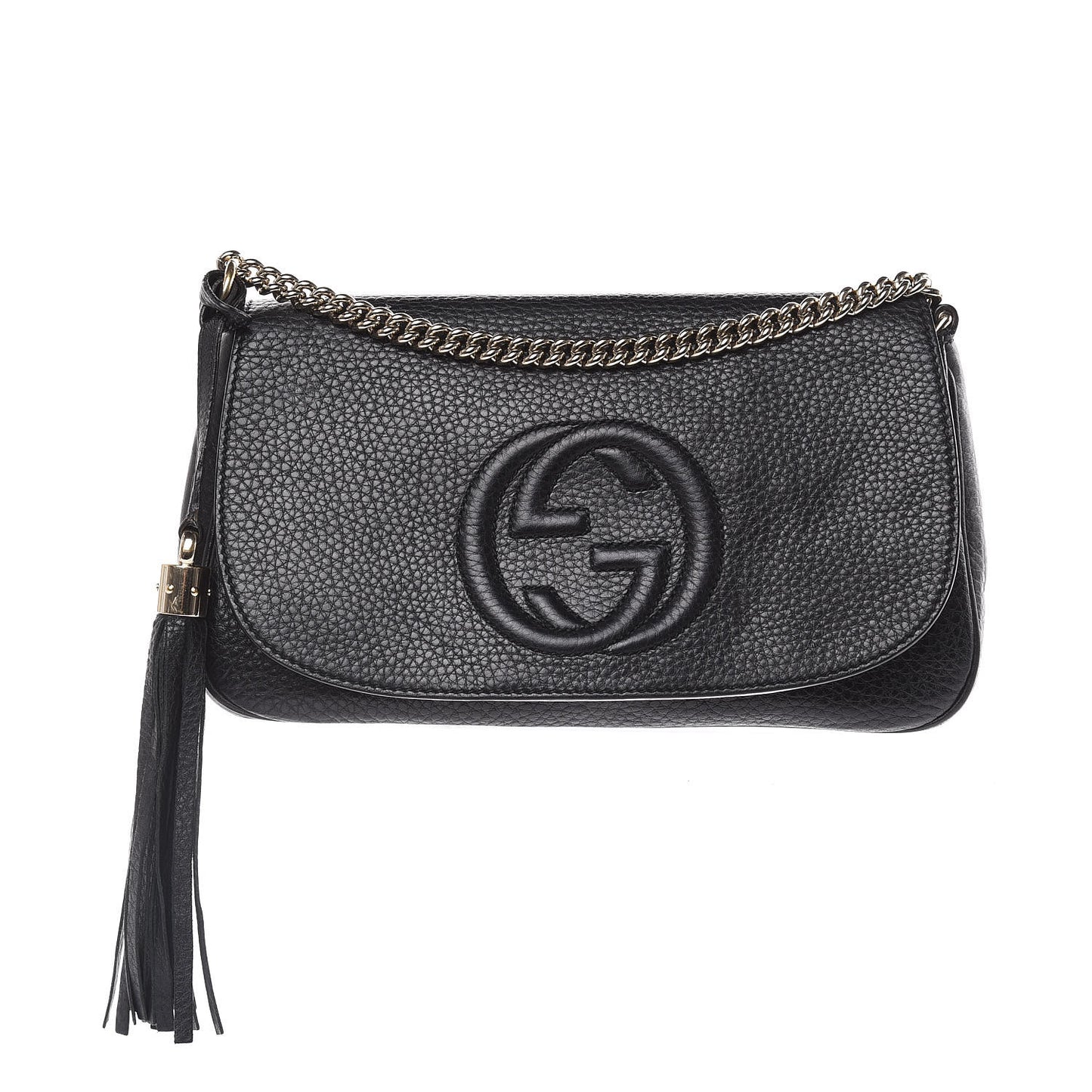 Pebbled Calfskin Medium Soho Flap Crossbody Black