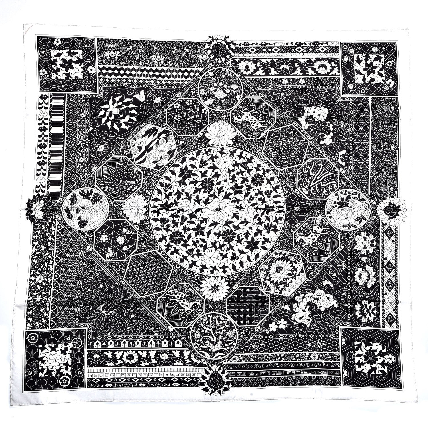 Hermes Silk Collections Imperiales Scarf 90 White Black 1 of 7