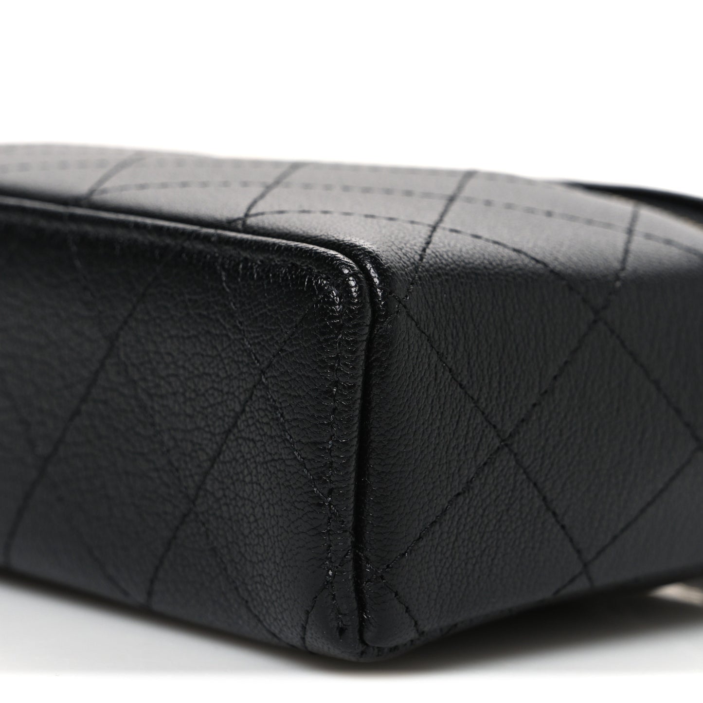 Goatskin Quilted Top Handle Slim Vanity With Chain Black