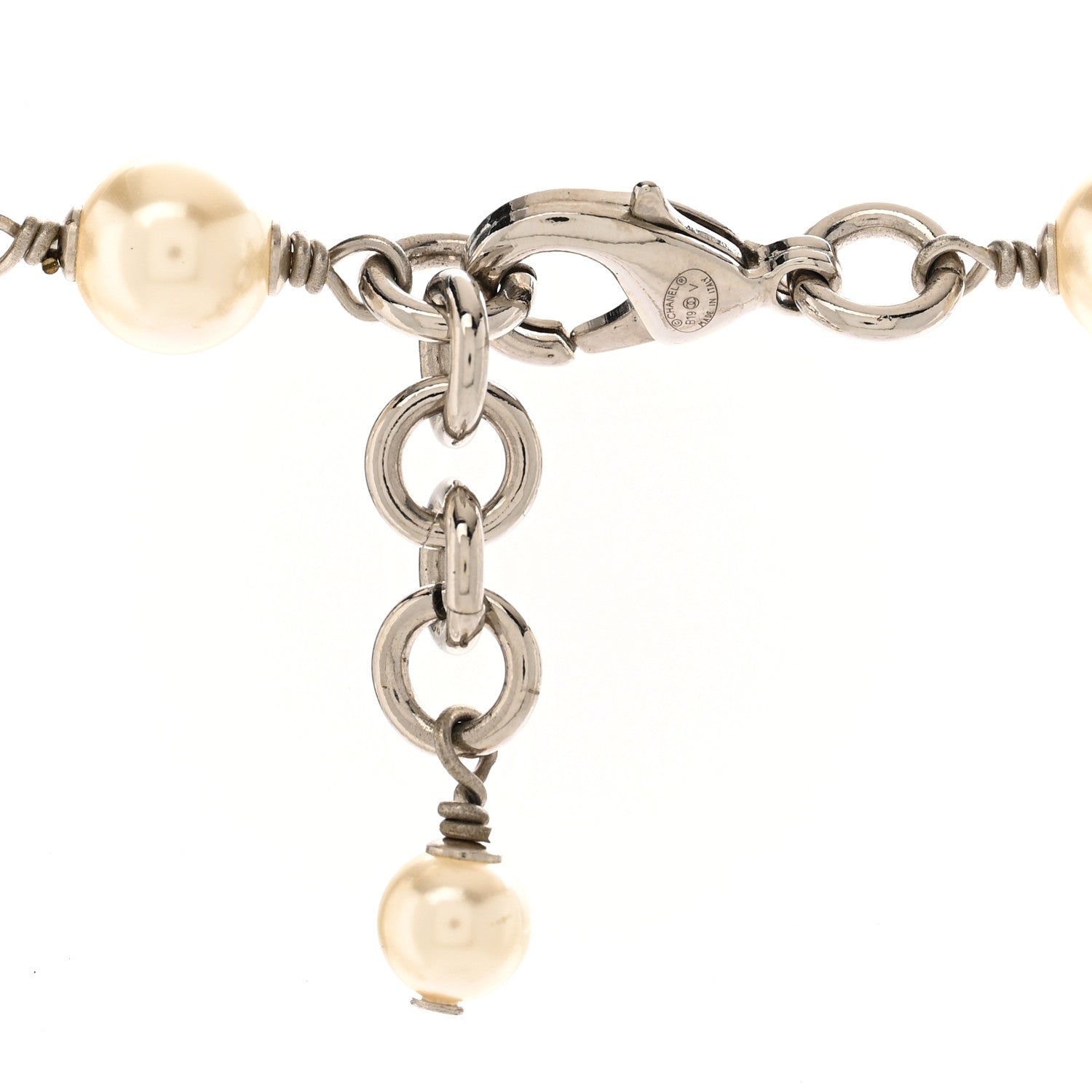 Chanel Graduated Pearl Crystal CC Long Necklace Silver 5 of 6