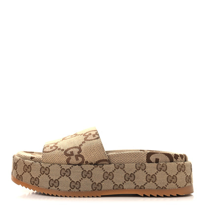 Gucci Monogram Maxi GG Angelina Platform 55mm Slide Sandals 39.5 Camel Ebony 1 of 10