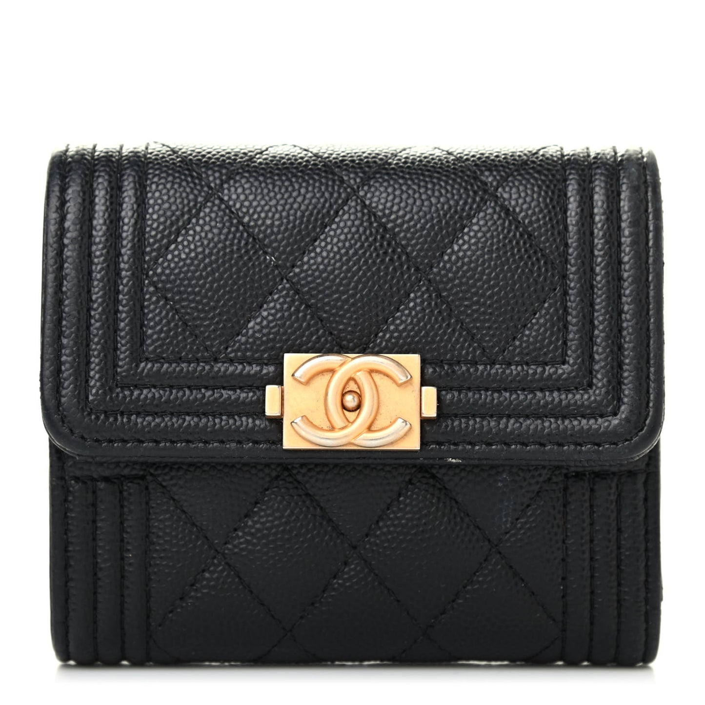 Caviar Quilted Compact Boy Wallet Black