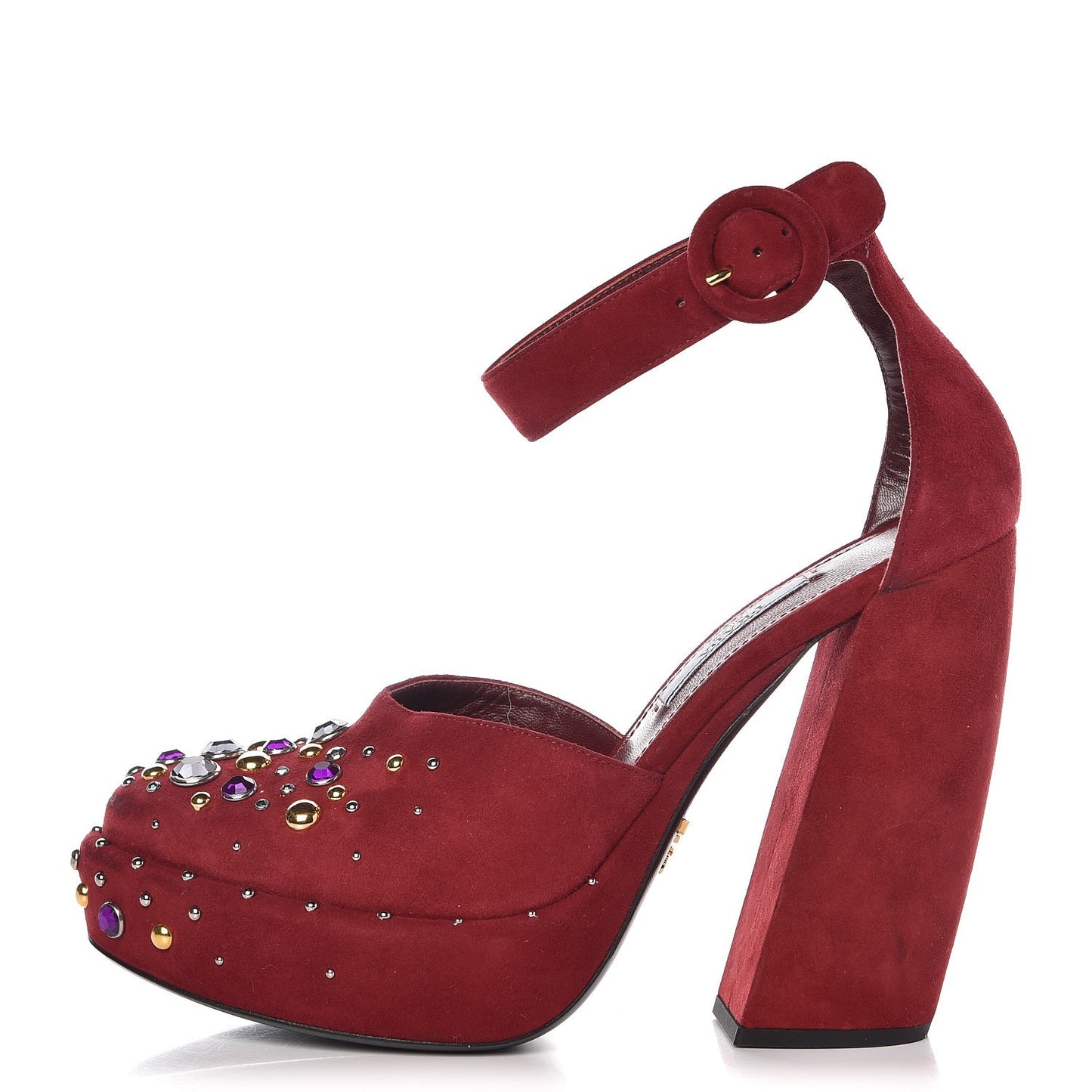 Suede Crystal Embellished Platform Sandals 37.5 Burgundy