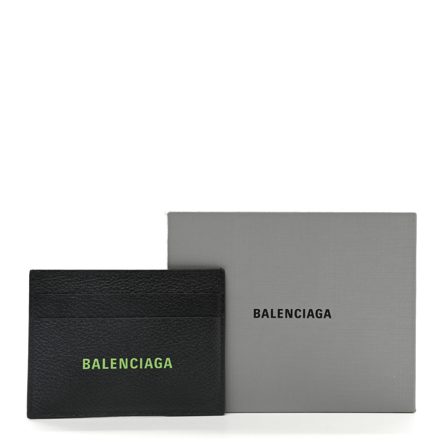 Grained Calfskin Logo Cash Card Holder Black Fluo Green