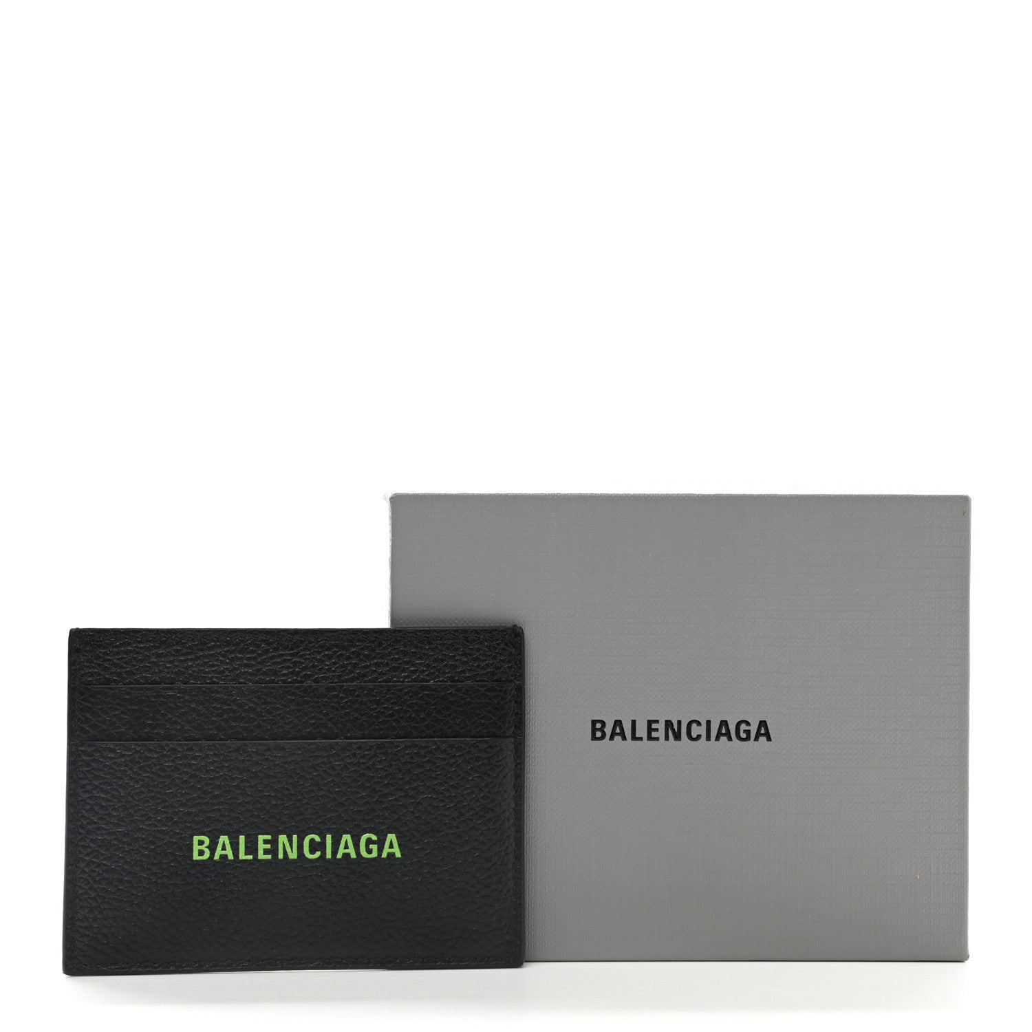 Balenciaga Grained Calfskin Logo Cash Card Holder Black Fluo Green 8 of 8