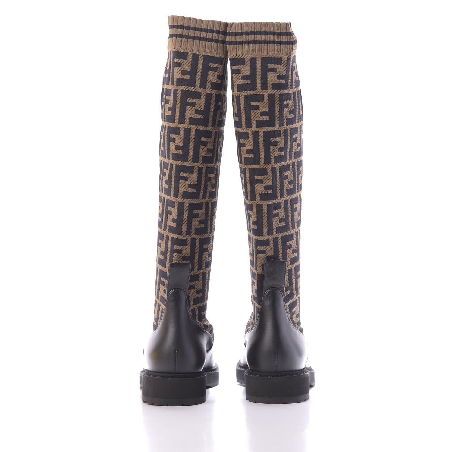 Fendi Nappa Microfiber Fabric FF Rockoko Tall Boots 37 Black Tobacco 5 of 8