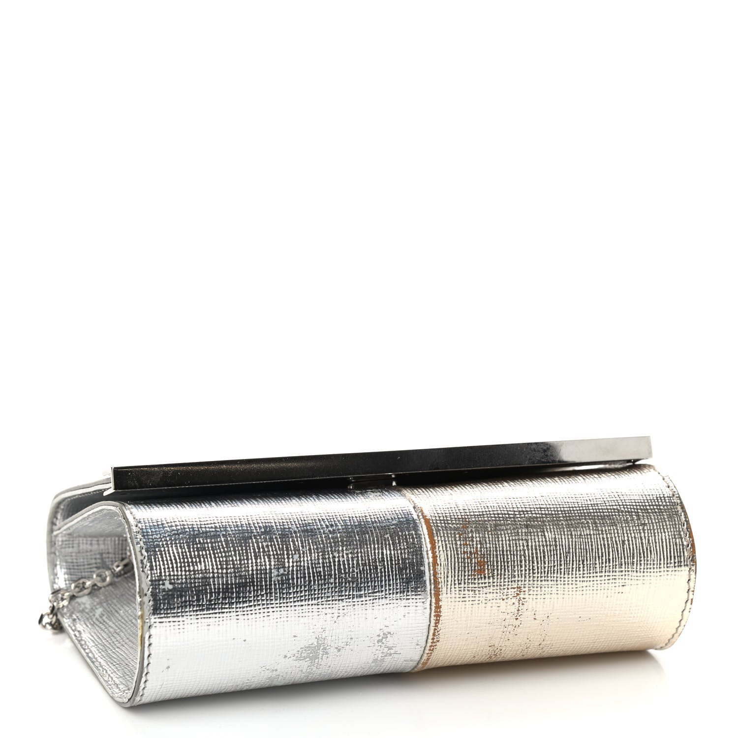 Fendi Vitello Mirror Elite Bi-Color Mini Rush Clutch Argento Champagne 4 of 13