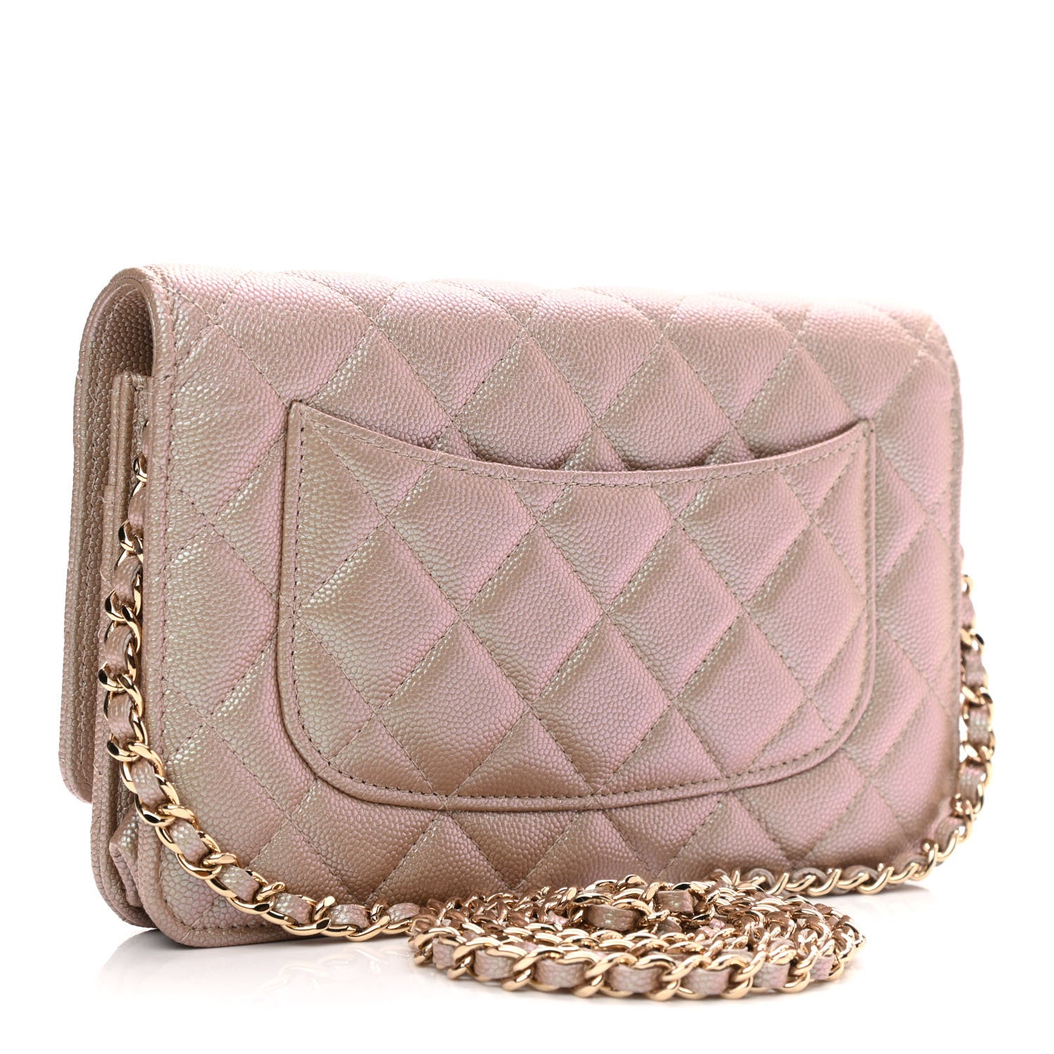 Chanel Iridescent Caviar Quilted Wallet On Chain WOC Beige 3 of 13