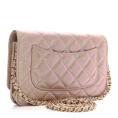 Chanel Iridescent Caviar Quilted Wallet On Chain WOC Beige 3 of 13