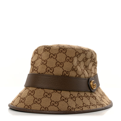 Gucci Monogram Textured Dollar Calfskin GG Jago Bucket Hat S Cacao Beige 1 of 9