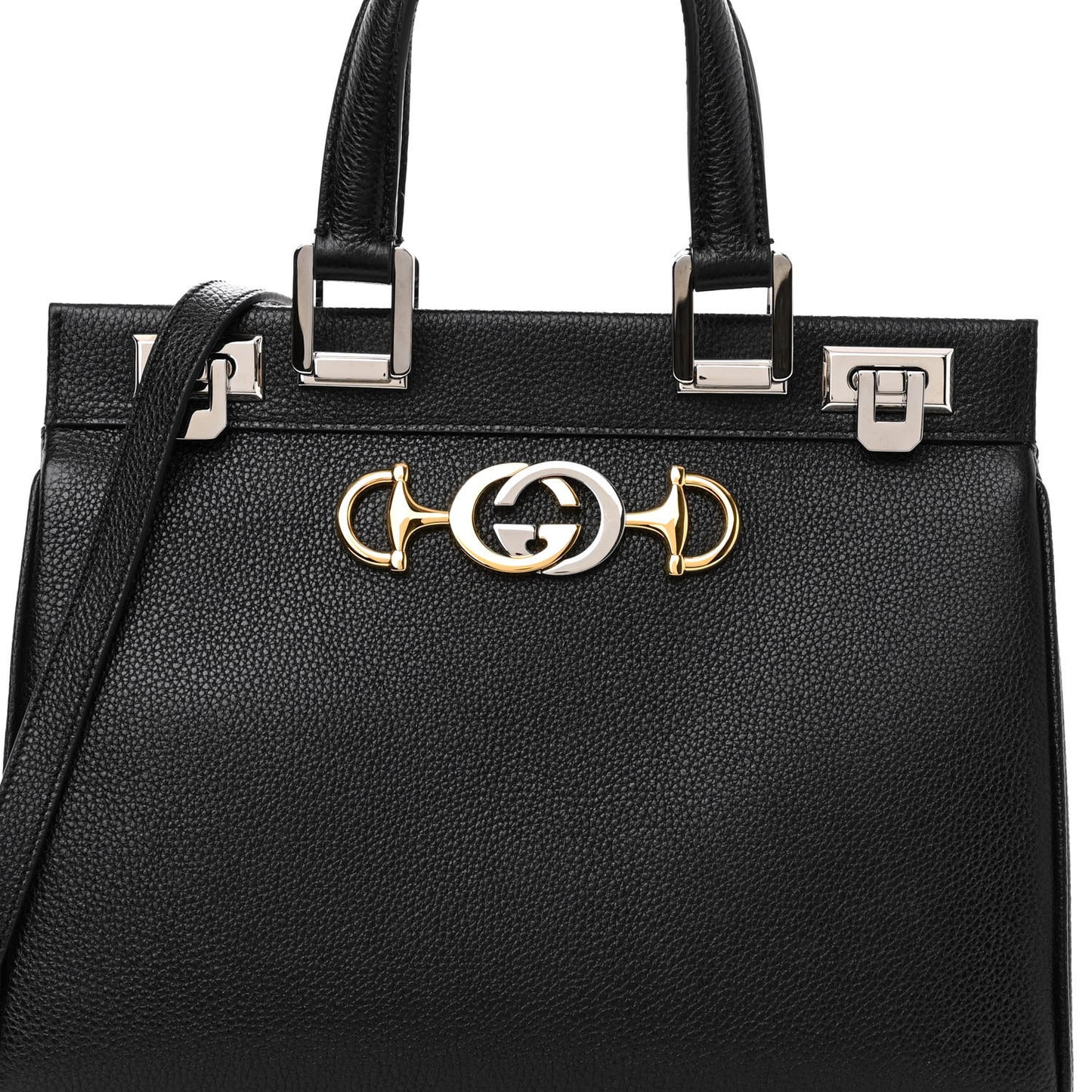 Grainy Calfskin Small Zumi Top Handle Bag Black