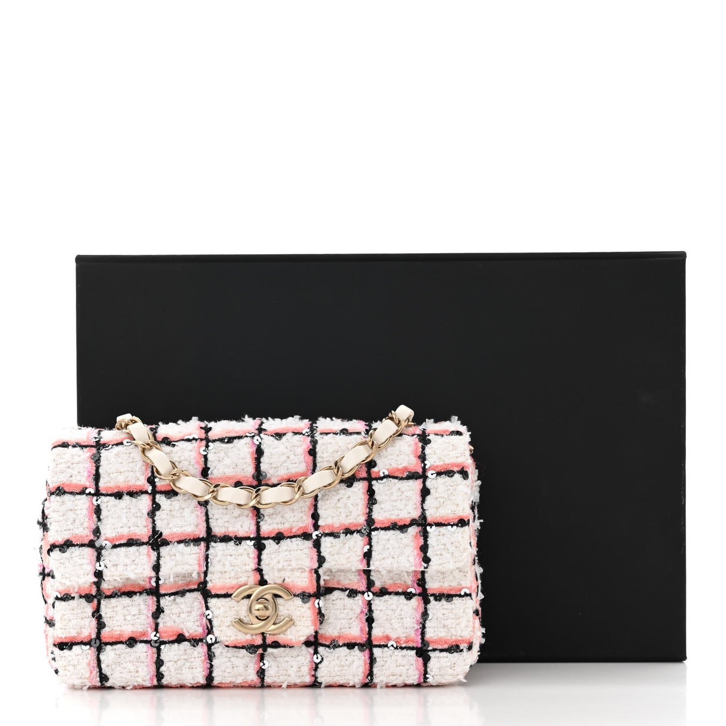 Tweed Quilted Mini Rectangular Flap White Multicolor
