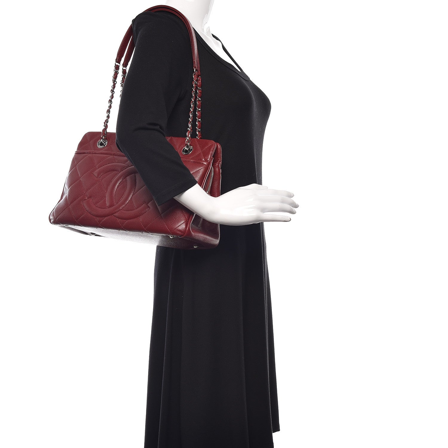 Chanel Caviar Quilted Timeless CC Soft Tote Dark Red 2 of 10
