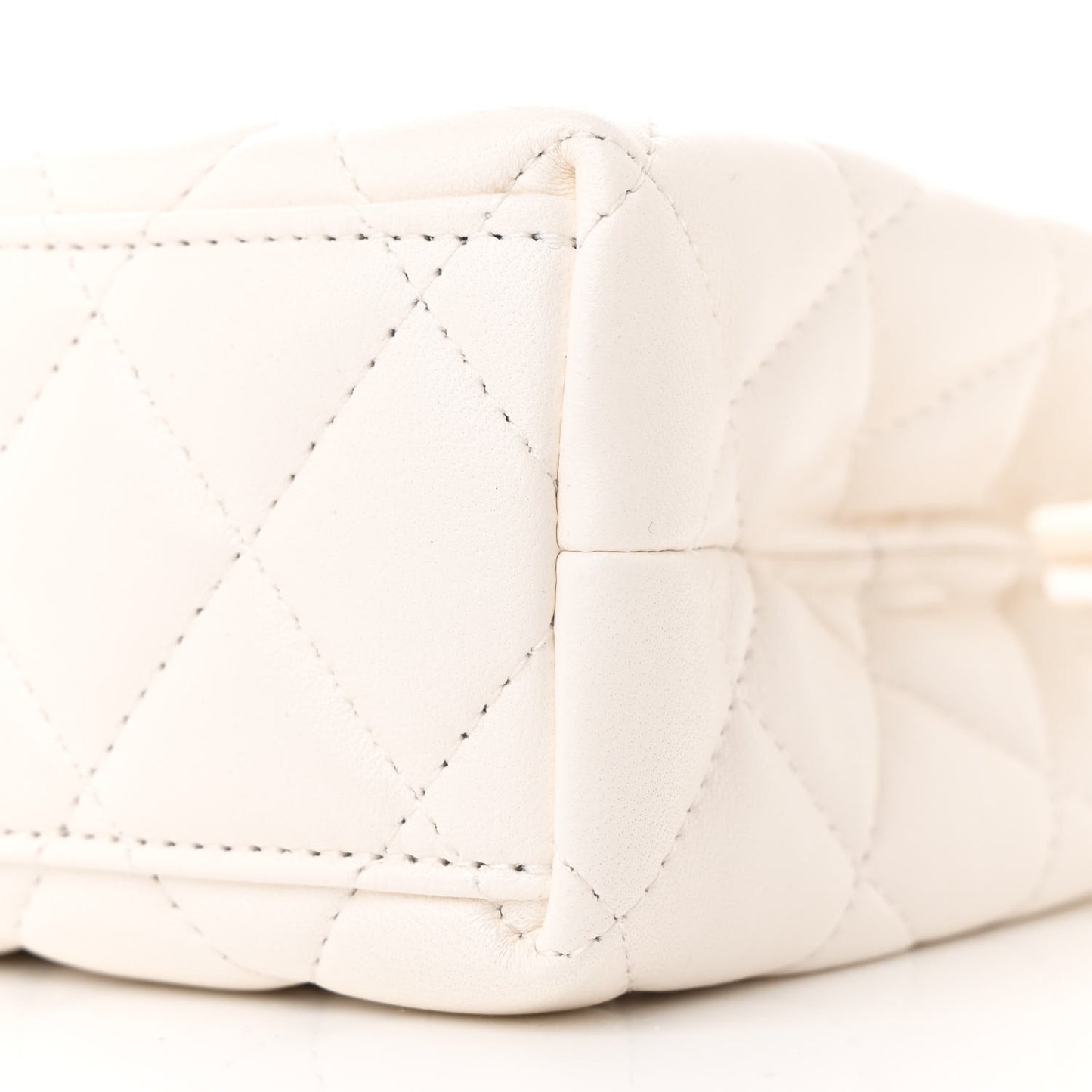Shiny Aged Calfskin Quilted Nano Kelly Shopper White