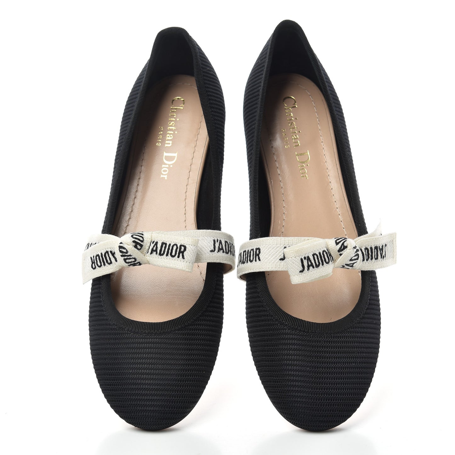 Fabric Ribbon Embroidered J'Adior Ballet Flats 37.5 Black