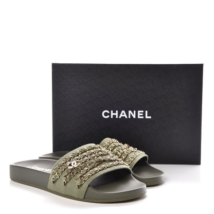 Chanel Canvas Chain Flat Sandals 39 Khaki 9 of 9