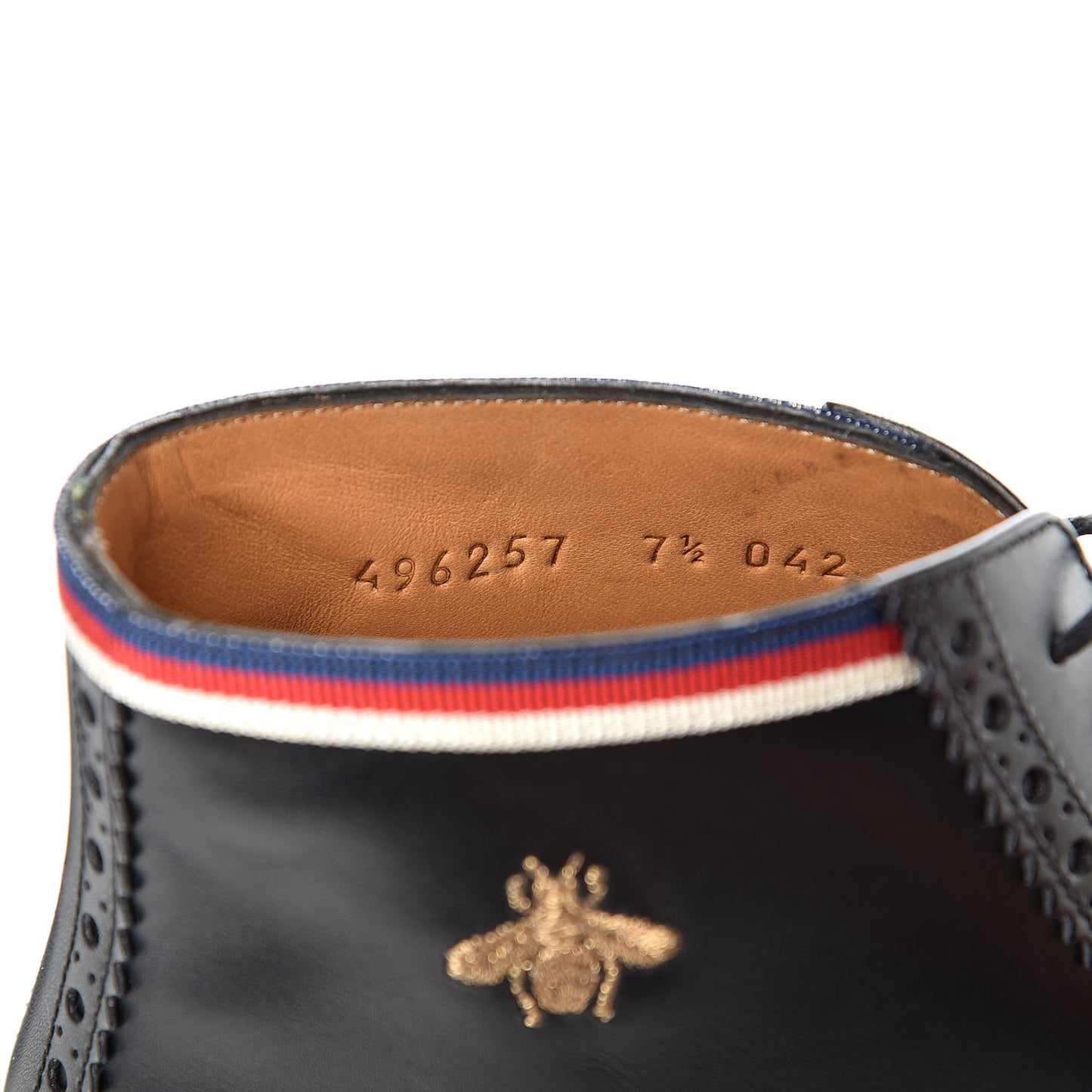 Calfskin Sylvie Web Bee Star Embroidered Mens Brogue Captoe Boots 7.5 Black