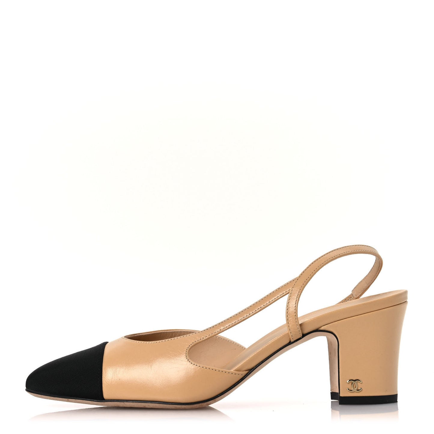 Goatskin Grosgrain Cap Toe CC Slingback Pumps 40 Beige Black