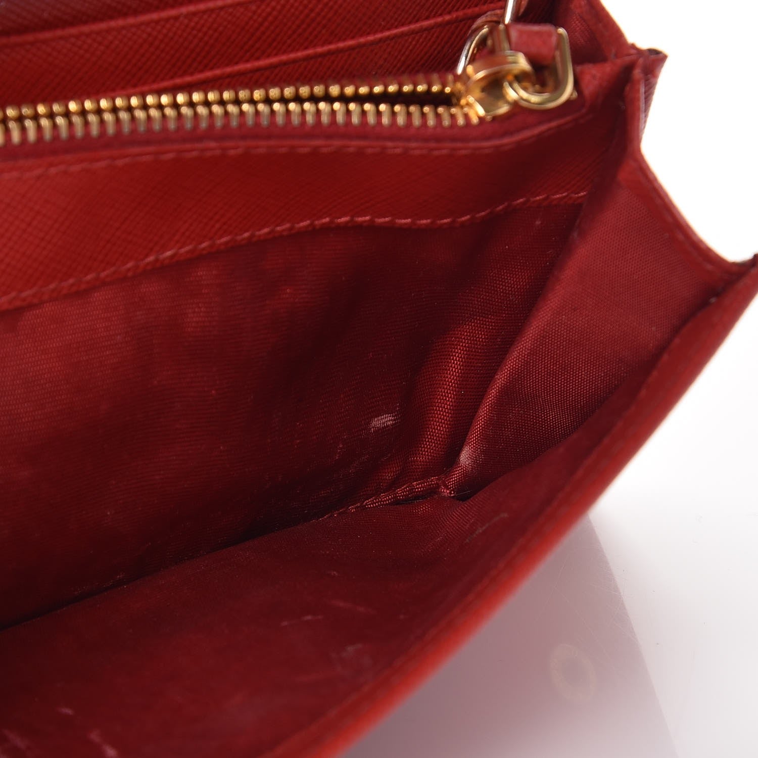 Prada Saffiano Metal Oro Chain Wallet Fuoco 10 of 15