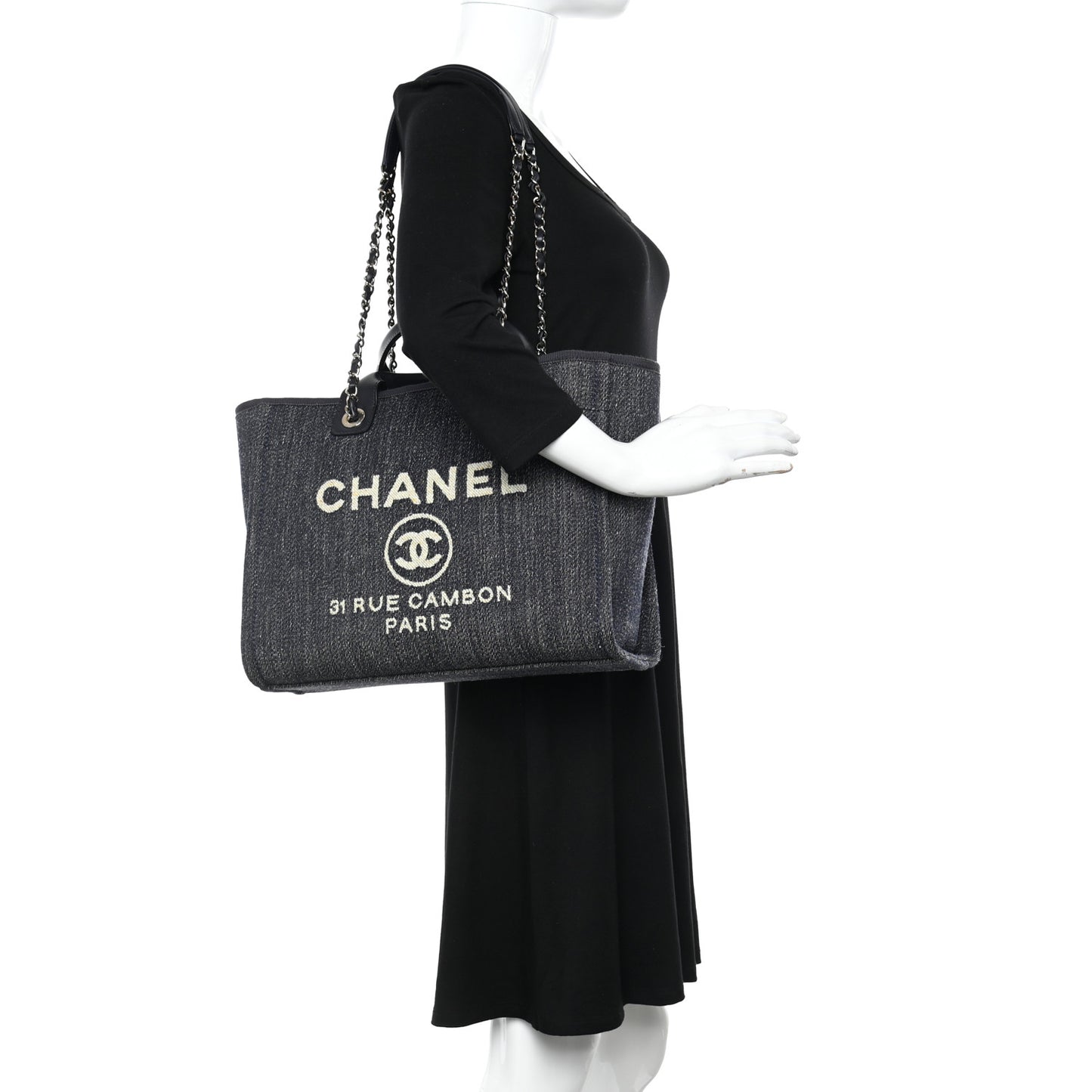 Denim Medium Deauville Tote Dark Blue White