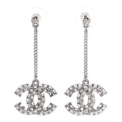 Chanel Baguette Crystal CC Drop Earrings Silver 1 of 4