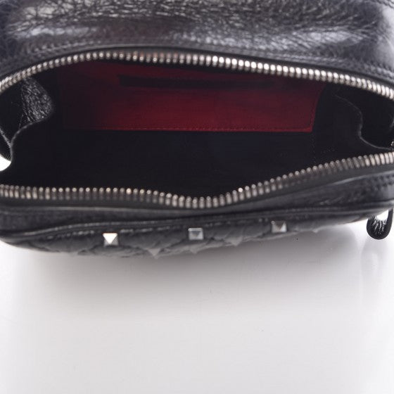 Valentino Garavani Craquele Nappa Rockstud Spike Double Zip Camera Crossbody Bag Black 5 of 9