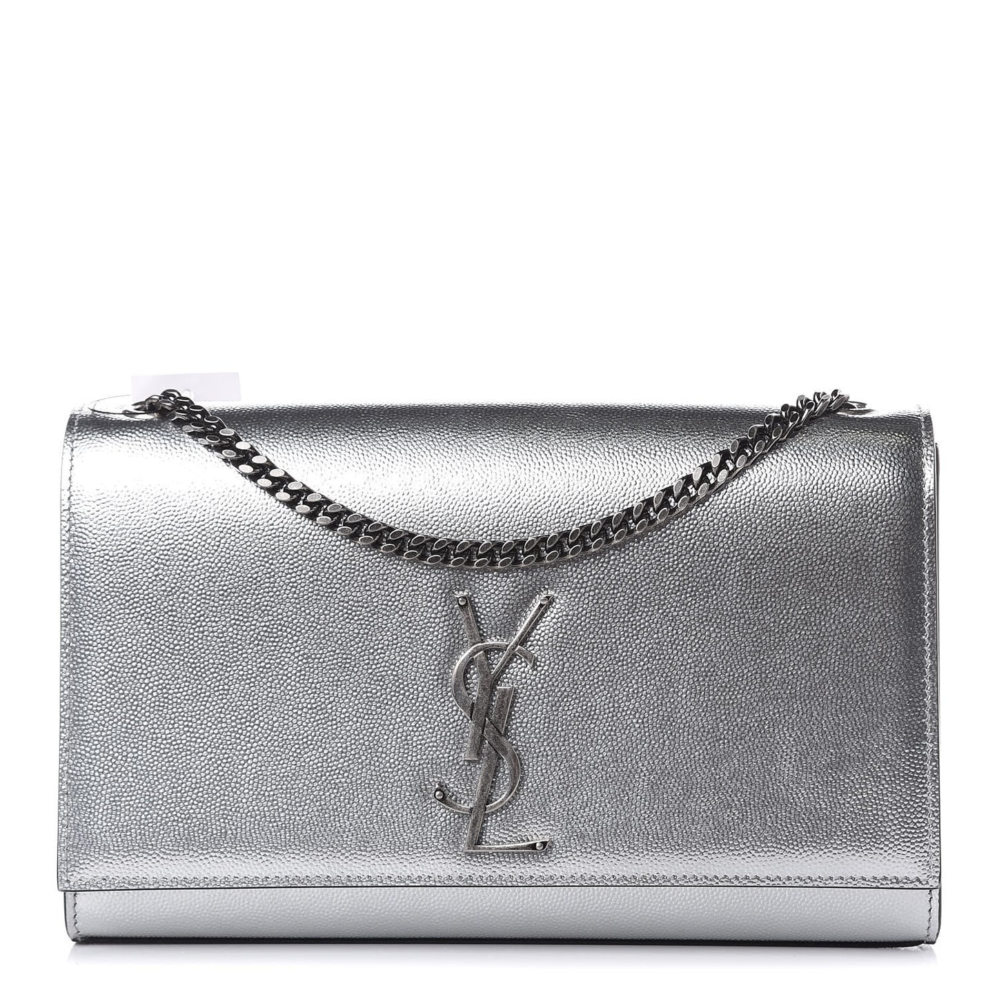 Metallic Grain De Poudre Medium Classic Monogram Kate Satchel Silver