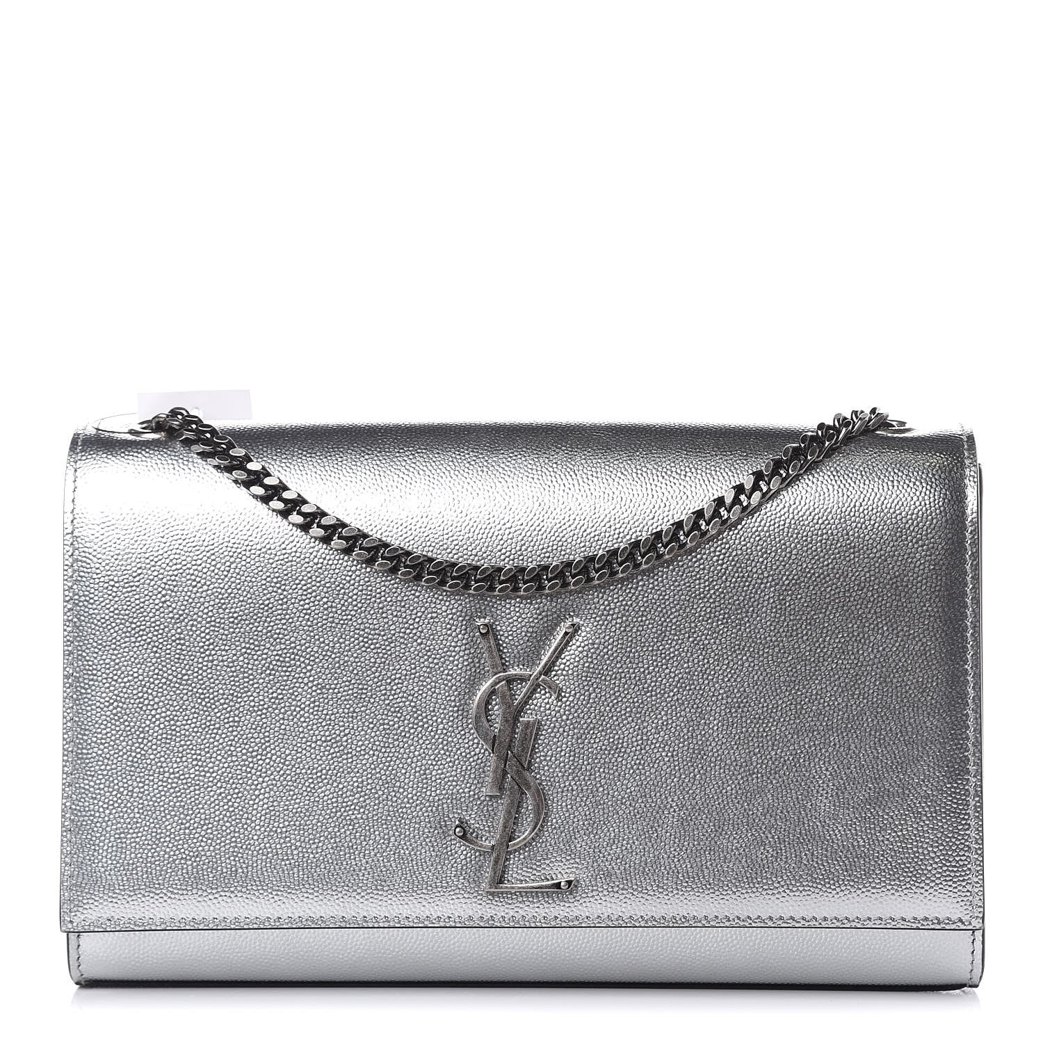 Saint Laurent Metallic Grain De Poudre Medium Classic Monogram Kate Satchel Silver 1 of 8
