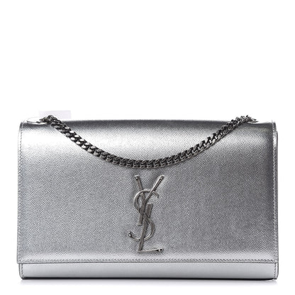 Saint Laurent Metallic Grain De Poudre Medium Classic Monogram Kate Satchel Silver 1 of 8