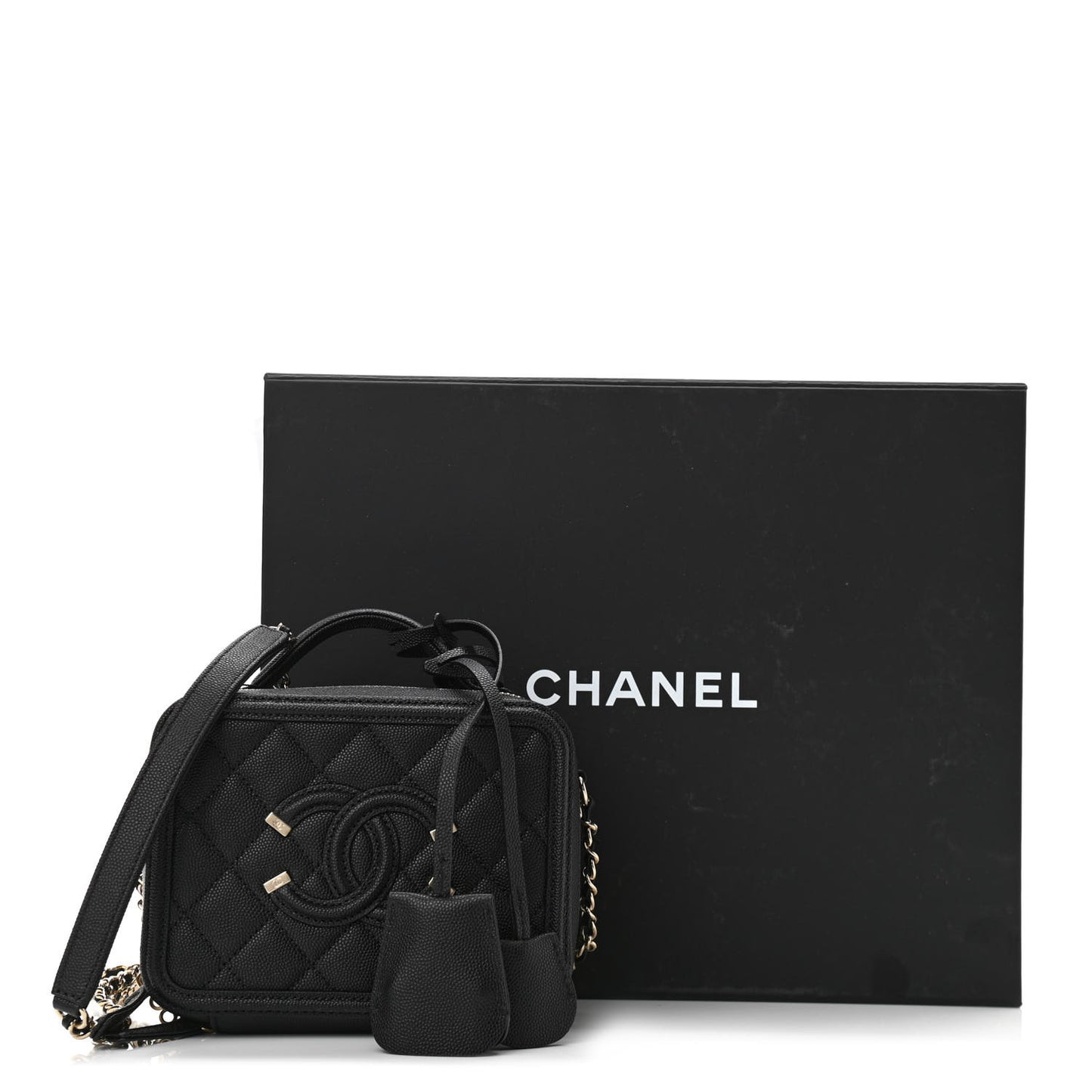 Caviar Quilted Small CC Filigree Vanity Case Black