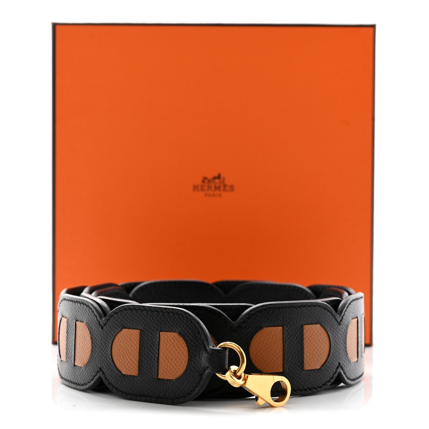 Hermes Epsom Maillons Shoulder Strap Black Gold 7 of 7