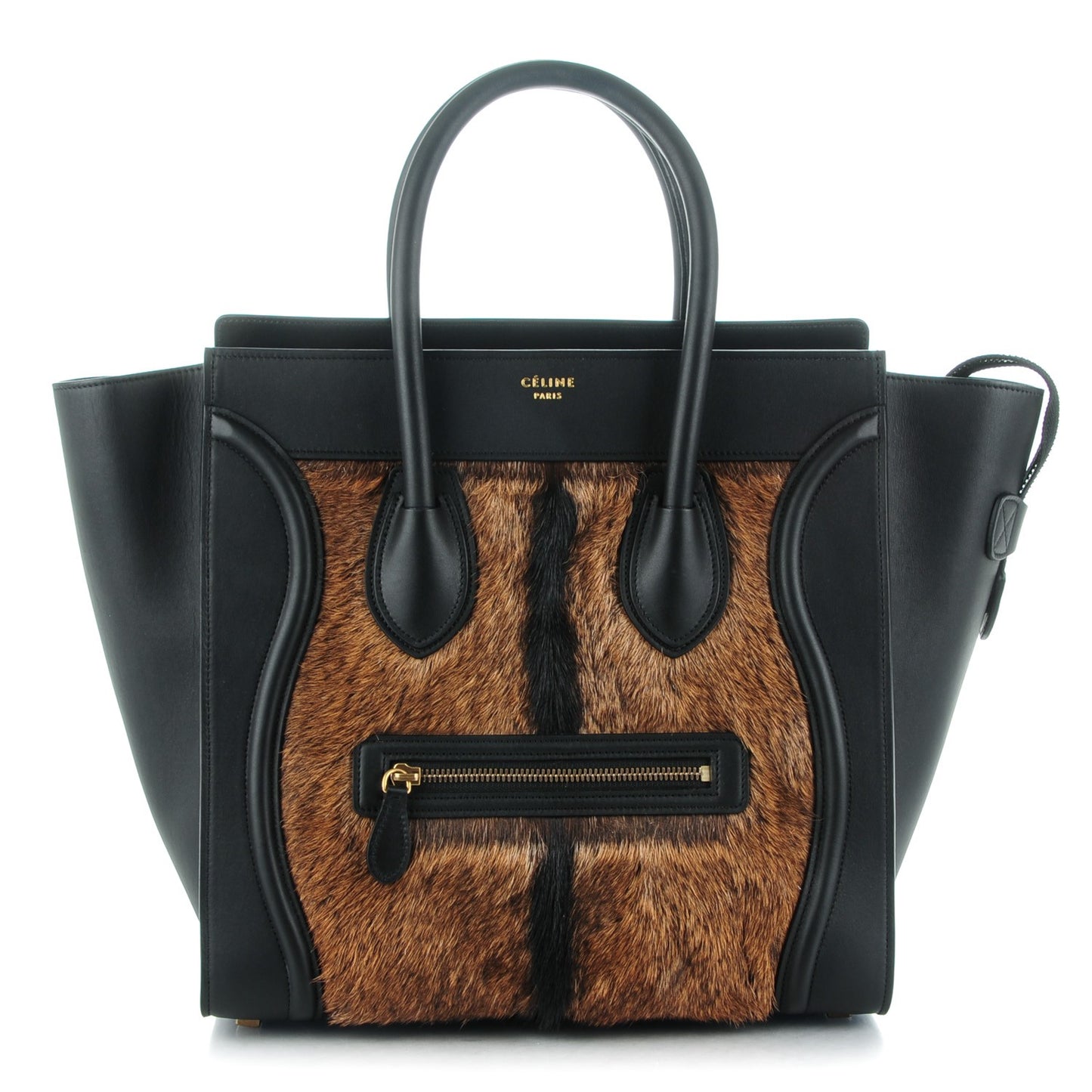 Smooth Calfskin Goat Fur Mini Luggage Brown