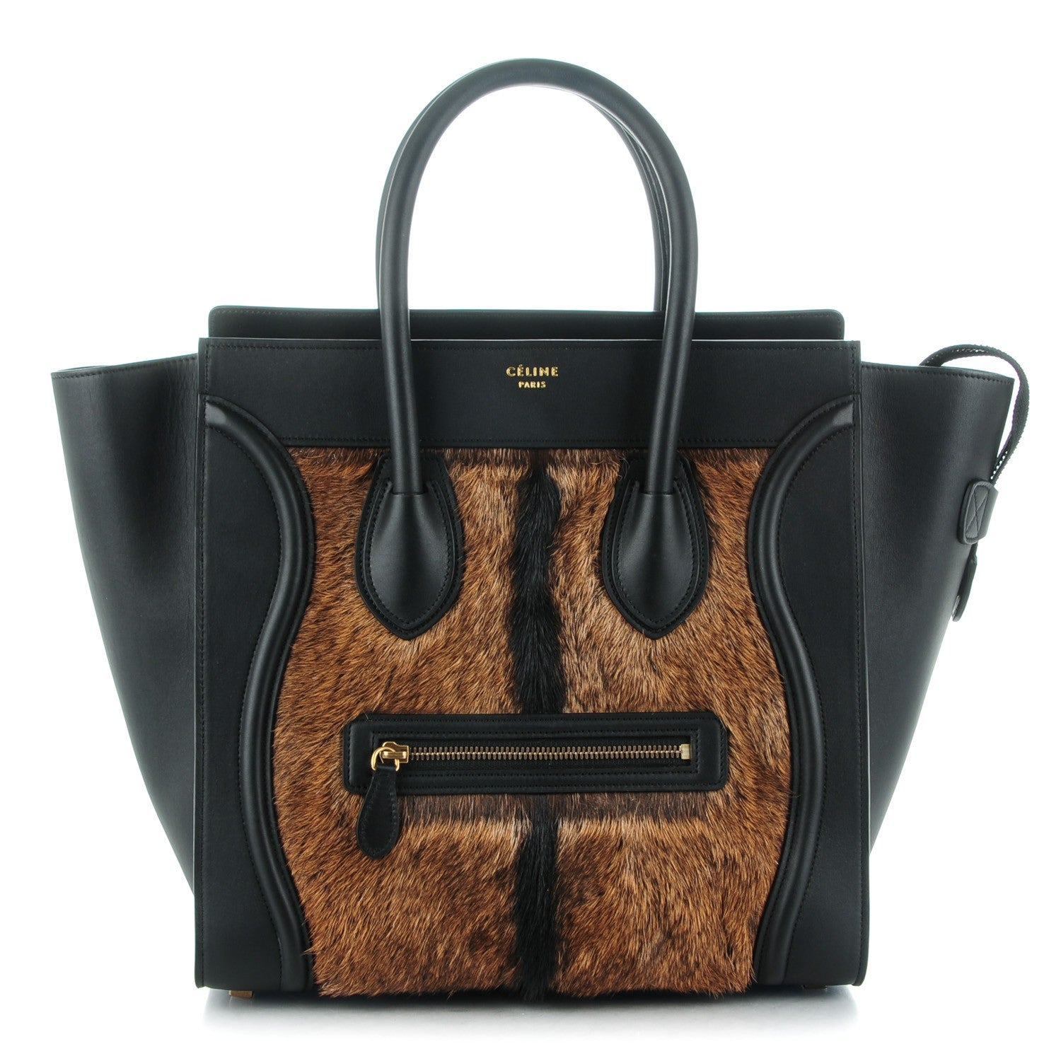 Celine Smooth Calfskin Goat Fur Mini Luggage Brown 1 of 7