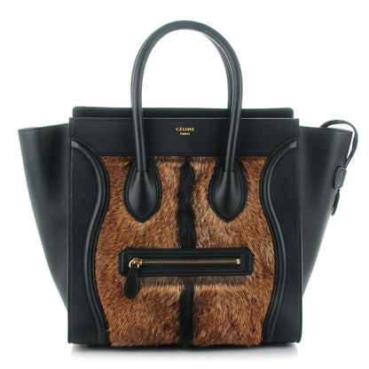 Celine Smooth Calfskin Goat Fur Mini Luggage Brown 1 of 7