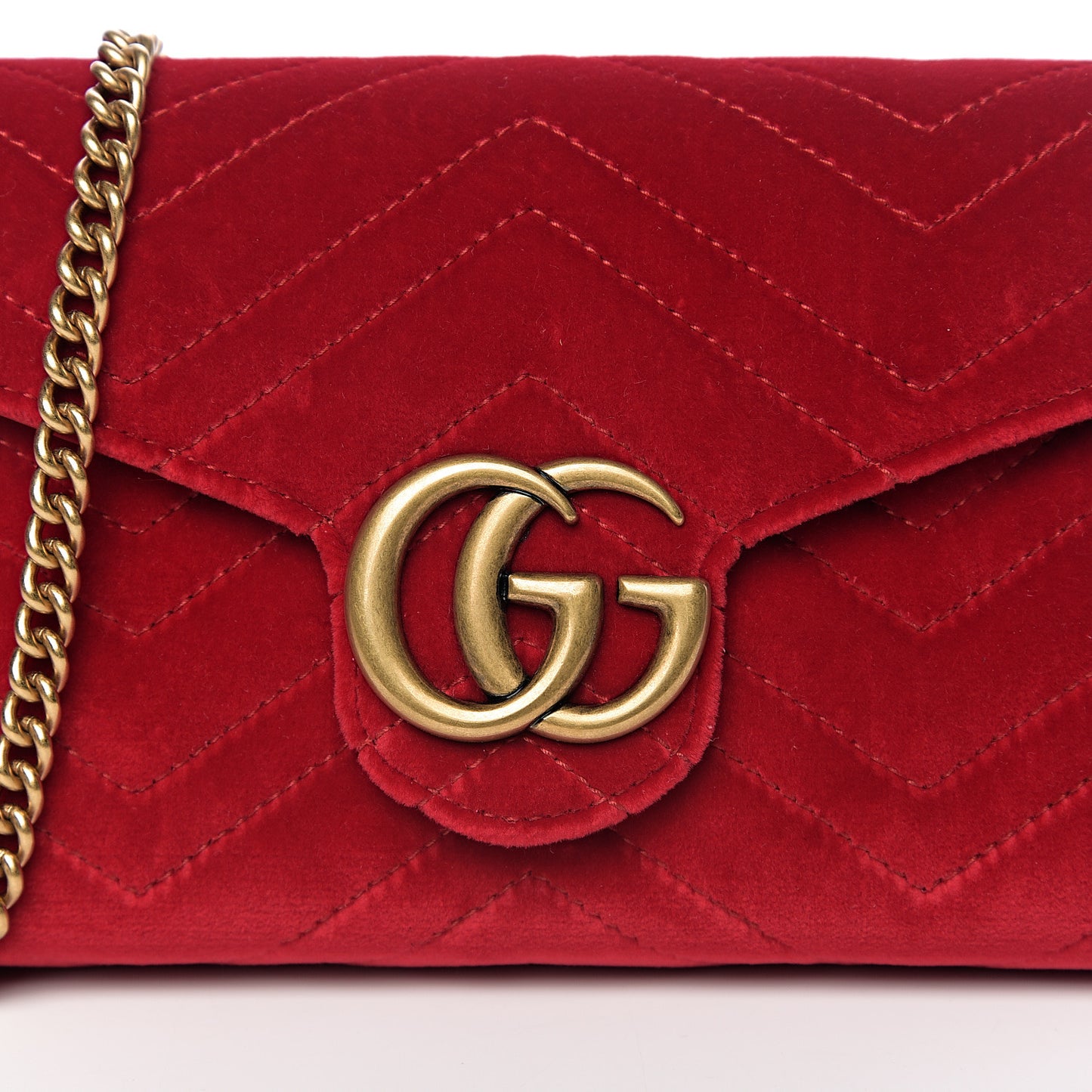 Velvet Matelasse GG Marmont Chain Wallet Hibiscus Red