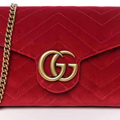 Gucci Velvet Matelasse GG Marmont Chain Wallet Hibiscus Red 8 of 8