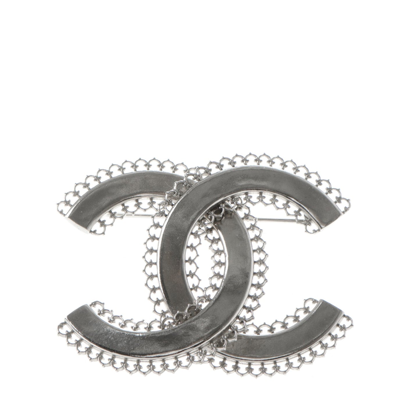 Large Scalloped CC Brooch Silver