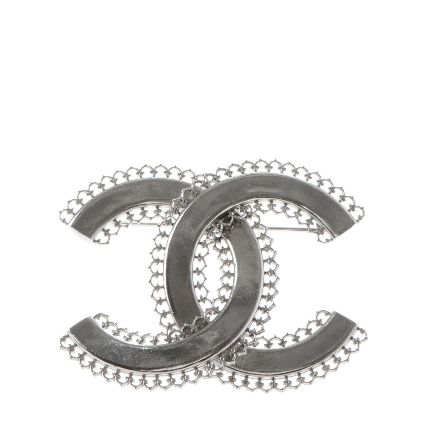 Chanel Large Scalloped CC Brooch Silver 1 of 4