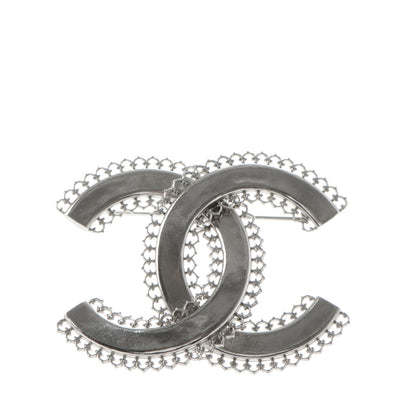 Chanel Large Scalloped CC Brooch Silver 1 of 4