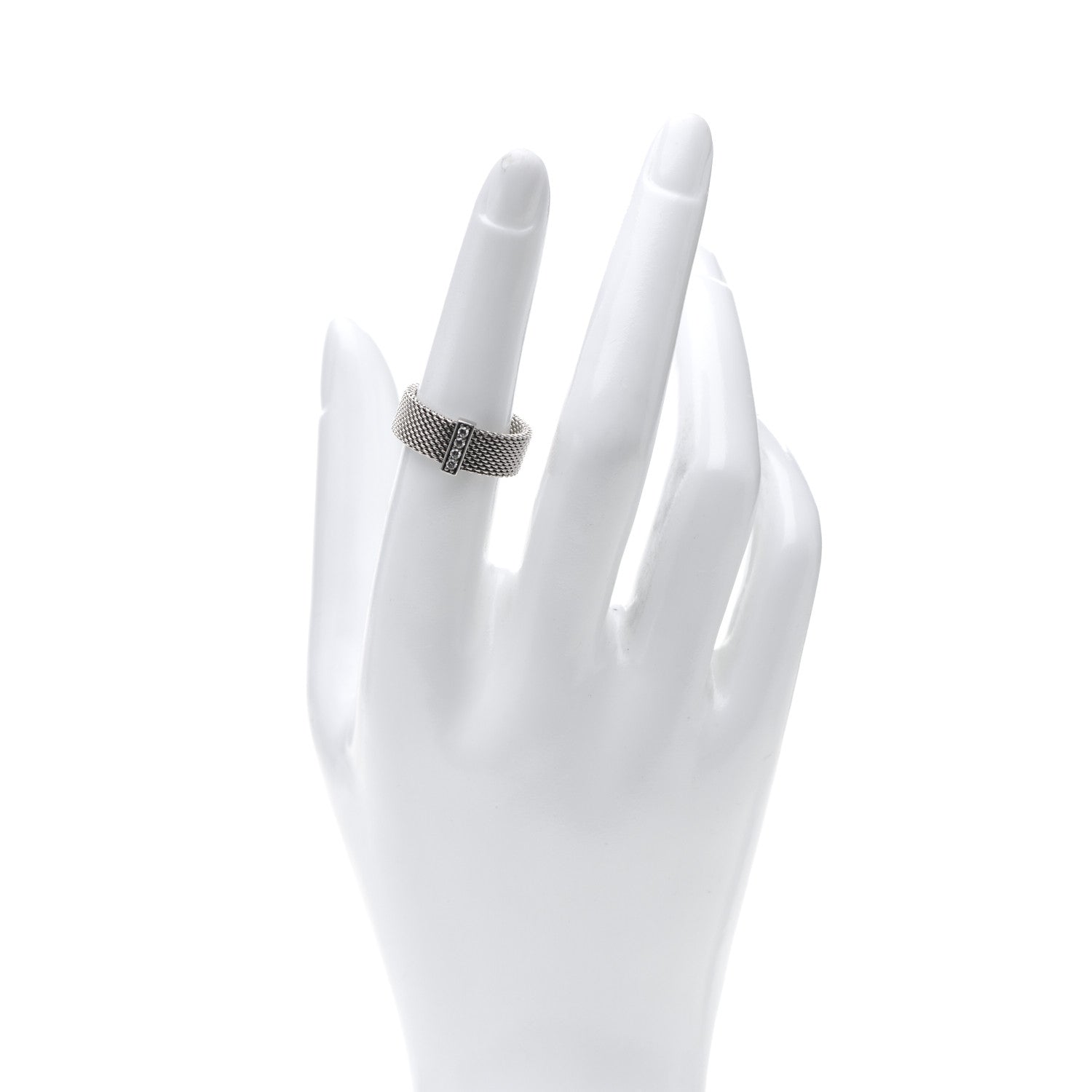 Tiffany Sterling Silver Diamond Somerset Mesh Ring 52 6 2 of 5