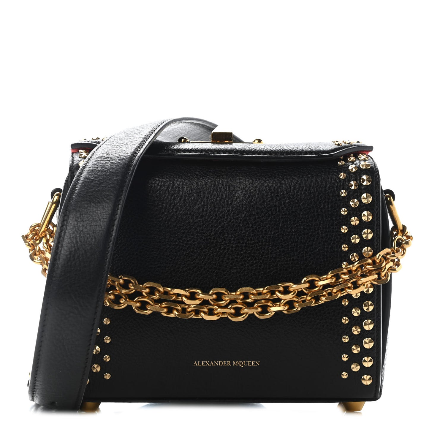 Grained Calfskin Studded Box Shoulder Bag 16 Black