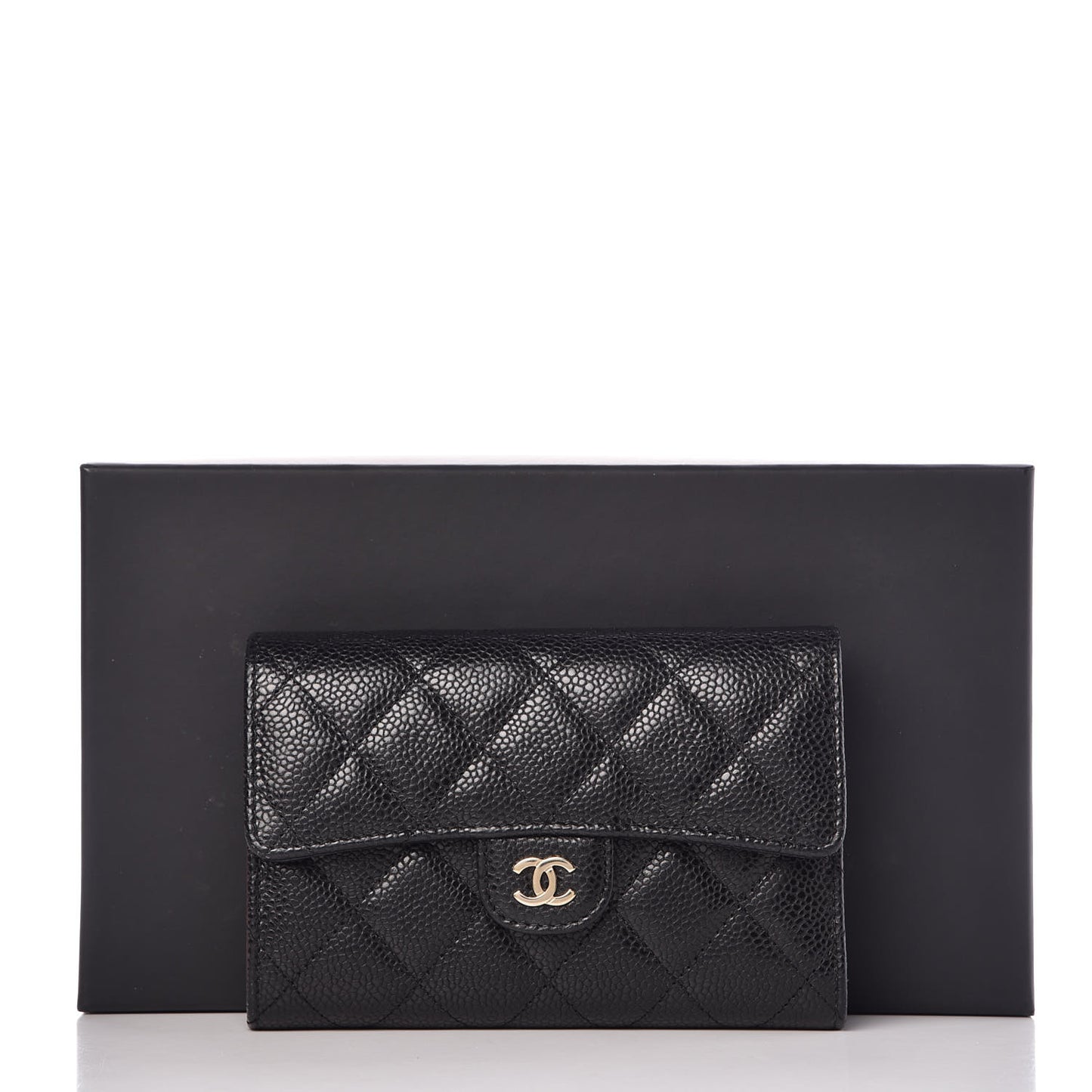 Caviar Quilted Small Flap Wallet Black