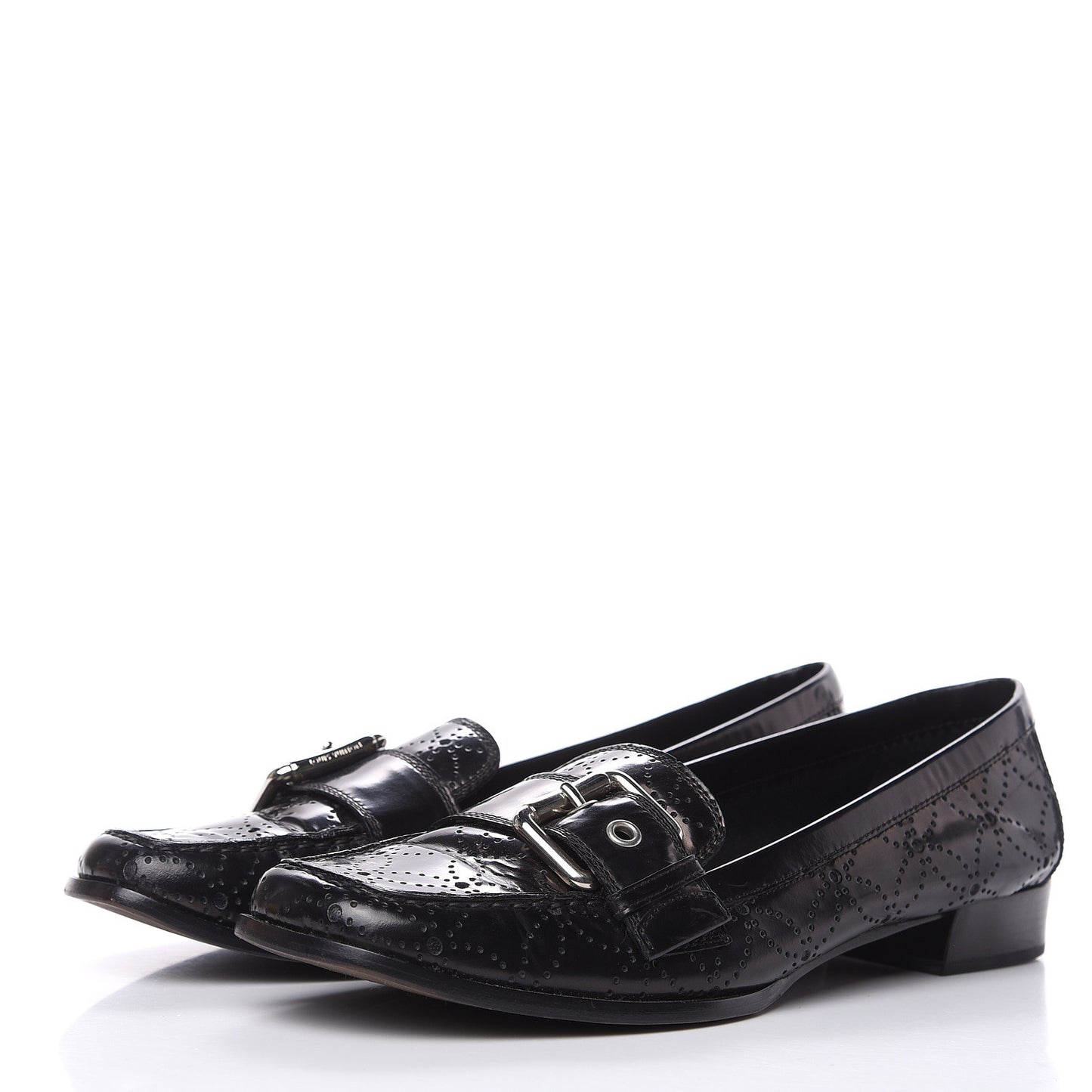 Glazed Calfskin Perforated Loafers 40 Black